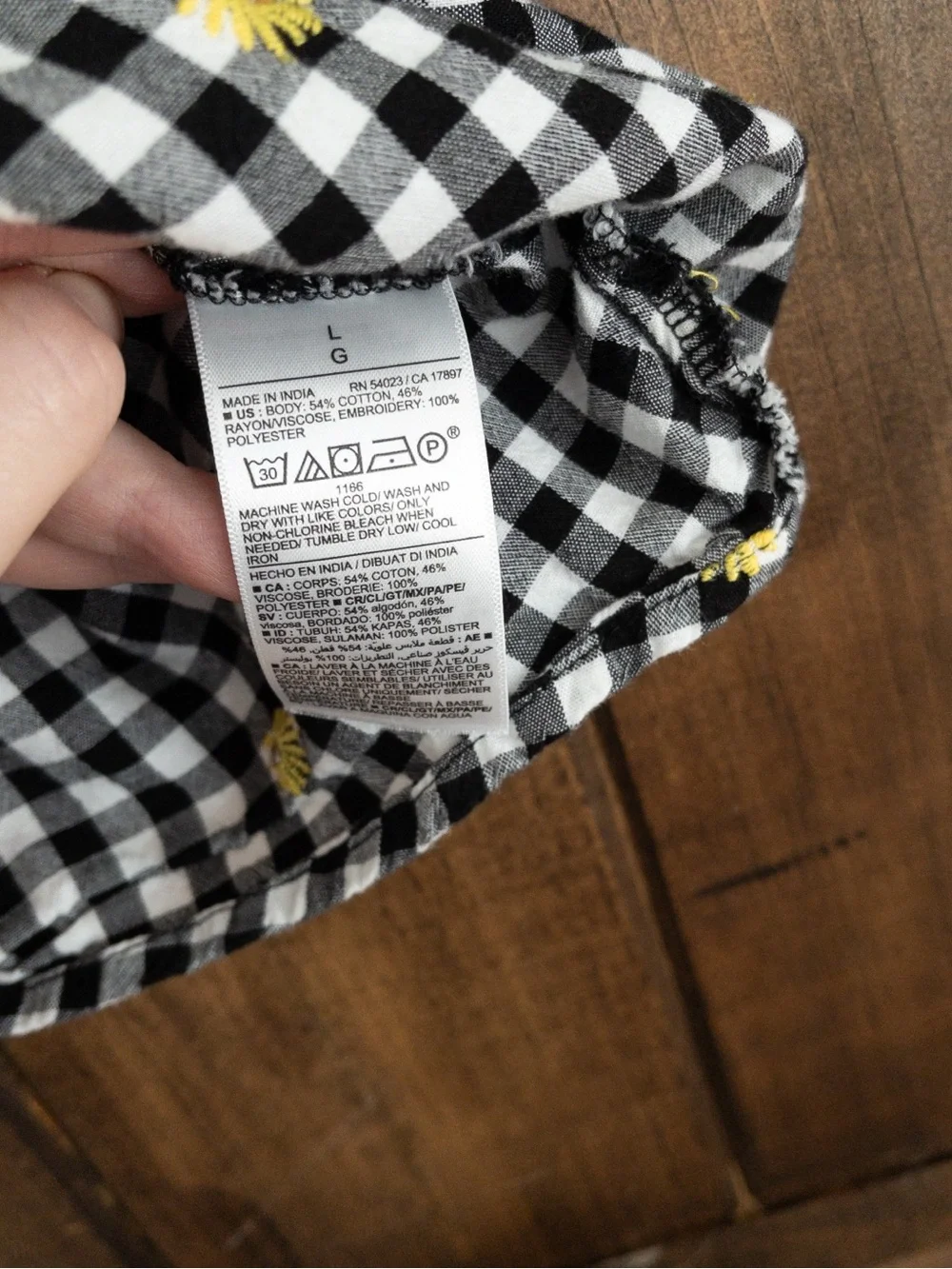 Old Navy Black & White Gingham Checkered Embroidered Daisy Babydoll Blouse Large